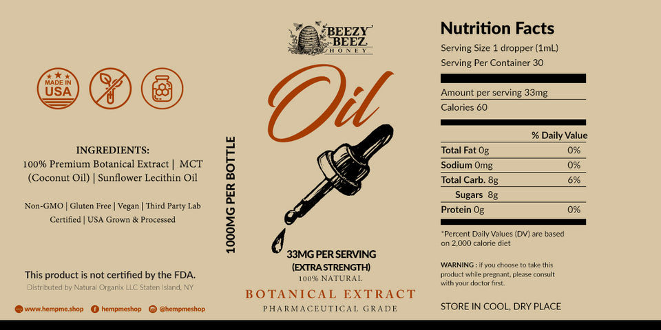 Hemp Extract Oil - 100% Natural Ingredients - 3000MG